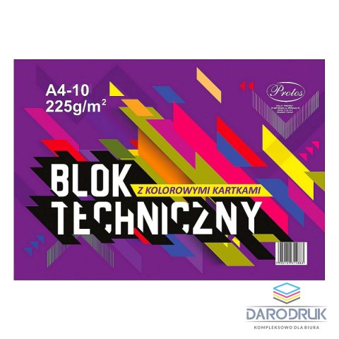 Protos Blok techniczny A4 kolorowy 225g 10k Protos