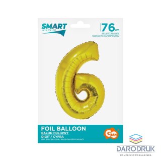 Godan Balon foliowy Smart cyfra 6 złota 76cm Godan (CH-SZL6)