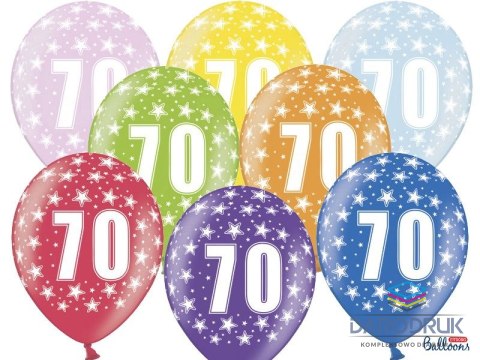 Partydeco Balon gumowy gumowy 70 urodziny, mix kolorów 30 cm/6 sztuk mix 300mm Partydeco (SB14M-070-000-6)