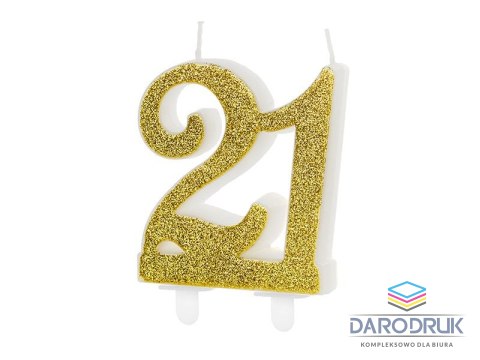 Partydeco Świeczka urodzinowa liczba 21, złoty, 7.5cm Partydeco (SCU5-21-019)