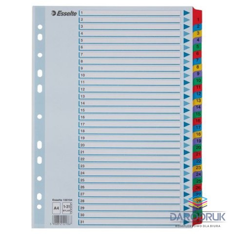 Esselte Przekładka numeryczna Mylar kartonowe A4 mix kolorów 160g 31k 1-31 Esselte (100164)