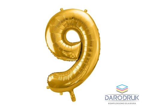 Partydeco Balon foliowy cyfra 9 złota, 86cm 34cal Partydeco (FB1M-9-019)