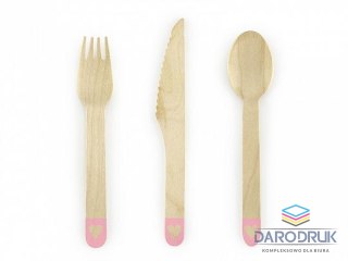 Partydeco Sztućce drewniane Serca, r. różowy 18cm Partydeco (SDR6-081RM)