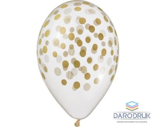 Balon gumowy premium hel konfetti złote 5 szt transparentny 13cal (GS120/752z)