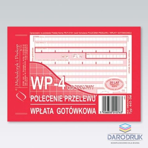 Michalczyk i Prokop Druk samokopiujący A6 Polecenie przelewu / wpłata gotówkowa 80k. Michalczyk i Prokop (445-5M)