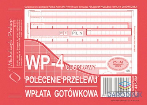 Michalczyk i Prokop Druk samokopiujący A6 Polecenie przelewu / wpłata gotówkowa 80k. Michalczyk i Prokop (445-5M)