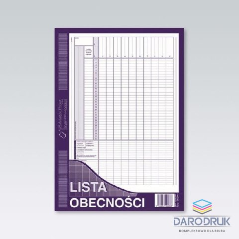 Michalczyk i Prokop Druk offsetowy A4 LO Lista obecność A4, 40k. Michalczyk i Prokop (506-1)