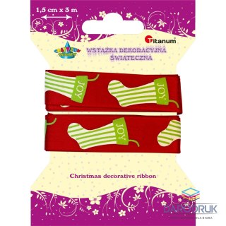 Titanum Wstążka Craft-Fun Series Xmas nadruk skarpety 15x3 [mm x m] czerwona Titanum (363076)