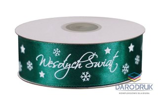 Titanum Wstążka Craft-Fun Series satynowa satynowa z nadrukiem Wesołych Świąt 25 zielony ciemny Titanum (25/25YGREEN)