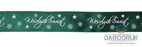 Titanum Wstążka Craft-Fun Series satynowa satynowa z nadrukiem Wesołych Świąt 25 zielony ciemny Titanum (25/25YGREEN)