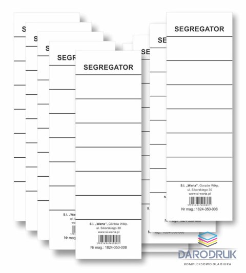 Warta Etykiety opisowe do segregatora NALEPKA NA SEGREGATOR biały [mm:] 60x190 Warta (350-008)