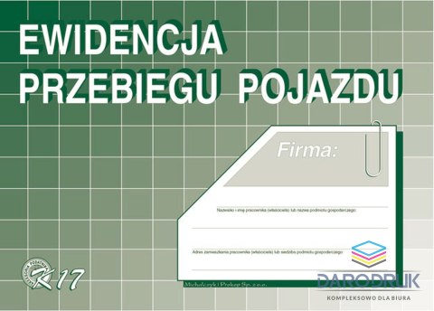 Michalczyk i Prokop Druk offsetowy A5 Ewidencja przebiegu pojazdów (bez kosztów) A5 32k. Michalczyk i Prokop (K17)