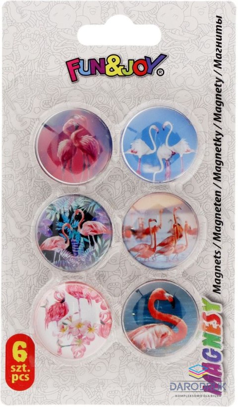 Fun&Joy Magnes FLAMINGI okrągły mix śr. 30mm Fun&Joy 6 sztuk