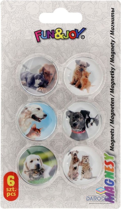 Fun&Joy Magnes PIES I KOT okrągły mix śr. 30mm Fun&Joy 6 sztuk