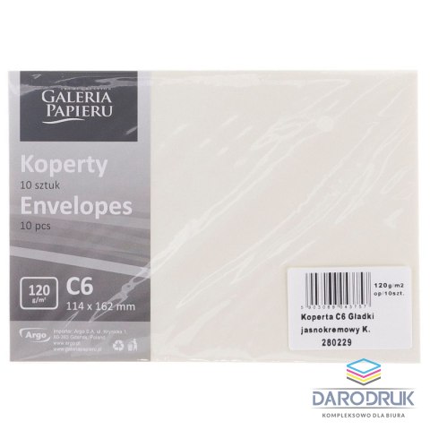 Galeria Papieru Koperta C6 gładki kremowa [mm:] 114x162 Galeria Papieru (280229) 10 sztuk