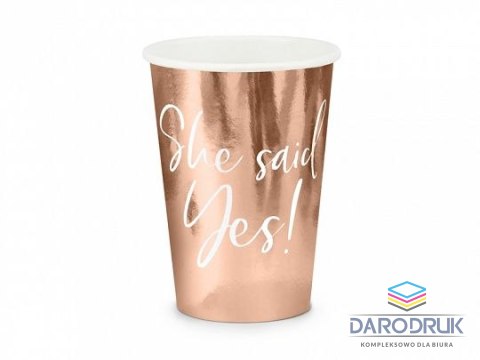 Partydeco Kubek jednorazowy She said yes!, różowe złoto (1 op. / 6 szt.) papier 220ml Partydeco (KPP21-019R-EU1)