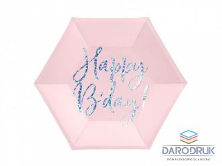 Partydeco Talerz jednorazowy Happy Bday!, jasny pudrowy róż papier śr. 200mm 6 szt Partydeco (TPP63-081PJ)