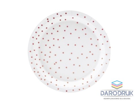 Partydeco Talerz jednorazowy Kropki, biały papier śr. 180mm 6 szt Partydeco (TPP53-008)