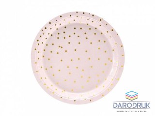 Partydeco Talerz jednorazowy Kropki, jasny róż papier śr. 180mm 6 szt Partydeco (TPP50-081J)