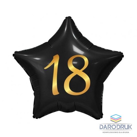Godan Balon foliowy gwiazda czarna, nadruk złoty, 18 urodziny 19cal Godan (FG-G18C)
