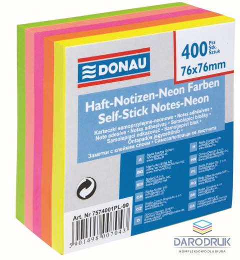 Donau Notes samoprzylepny (karteczki) mix fluo 400k [mm:] 76x76 Donau (7574001PL-99)