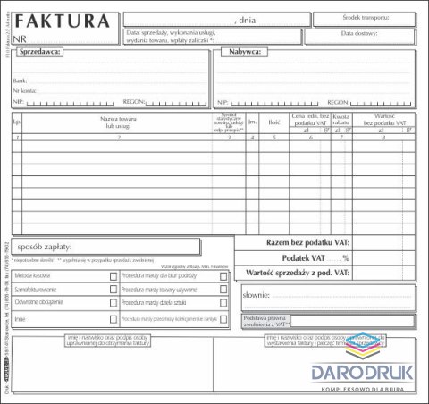 Stolgraf Druk samokopiujący 2/3 A4 Faktura VAT 2/3 A4 netto 100k. Stolgraf (F10)