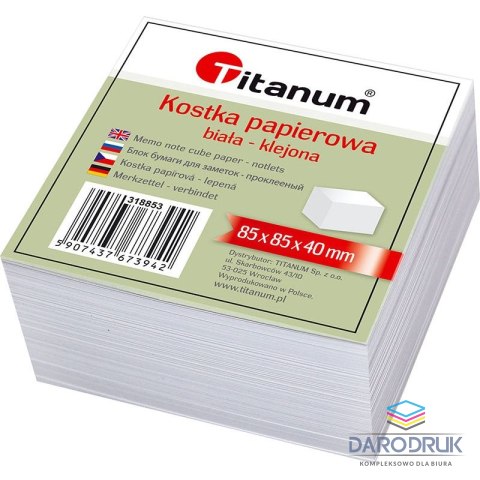 Titanum Kostka papierowa klejona mała biały [mm:] 85x85x 40 Titanum