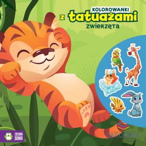 Zielona Sowa Kolorowanka z tatuażami. Zwierzęta Zielona Sowa