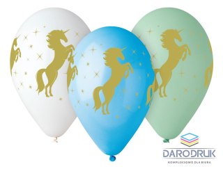 Balon gumowy PREMIUM złoty jednorożec metalizowany 5 szt mix 330mm 13cal (GS120/ZJ)