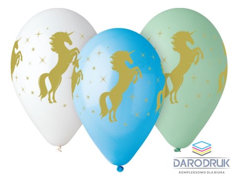Balon gumowy PREMIUM złoty jednorożec metalizowany 5 szt mix 330mm 13cal (GS120/ZJ)