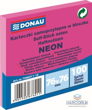 Donau Notes samoprzylepny (karteczki) Neon różowy 100k [mm:] 76x76 Donau (7586011-16)