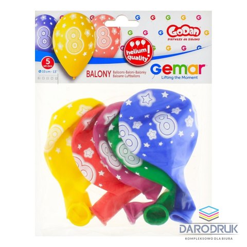 Godan Balon gumowy Premium Hel z nadrukiem 8, 13 cali/5 sztuk mix 330mm 13cal Godan (GS120/8)