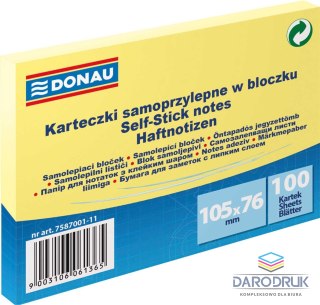 Donau Notes samoprzylepny (karteczki) żółty jasny 100k [mm:] 105x76 Donau (7587001-11)