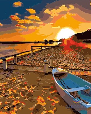 Flamingo Line Zestaw kreatywny Malowanie po numerach 40x50cm Zachód słońca nad morzem, plaża z łodzią Flamingo Line (fys025)