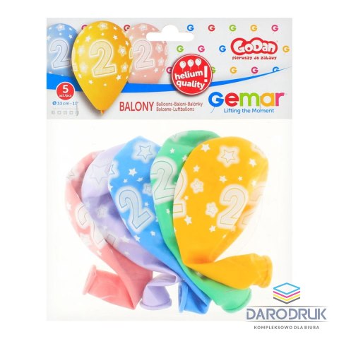 Godan Balon gumowy Premium Hel z nadrukiem 2, 13 cali/5 sztuk mix 330mm 13cal Godan (GS120/2)