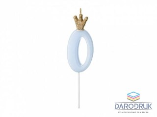 Partydeco Świeczka urodzinowa Cyferka 0, jasny niebieski, 9.5cm Partydeco (SCU6-0-001J)