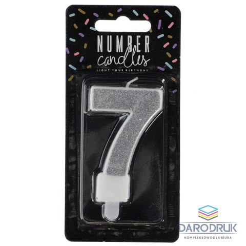 Partydeco Świeczka urodzinowa cyferka 7 srebrny 7 cm 7cm Partydeco (SCU3-7-0188)