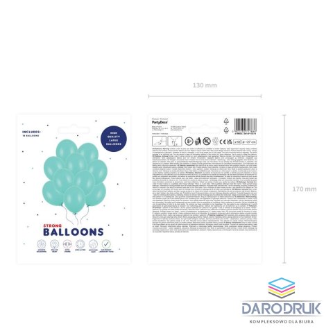 Partydeco Balon gumowy Party Deco BALONY STRONG pastelowy 10 szt zielony morski 270mm Partydeco (SB12P-103-10)