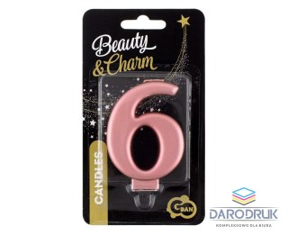 Godan Świeczka urodzinowa nr 6 różowo-złota 8 cm Godan (PF-SCRZ6)