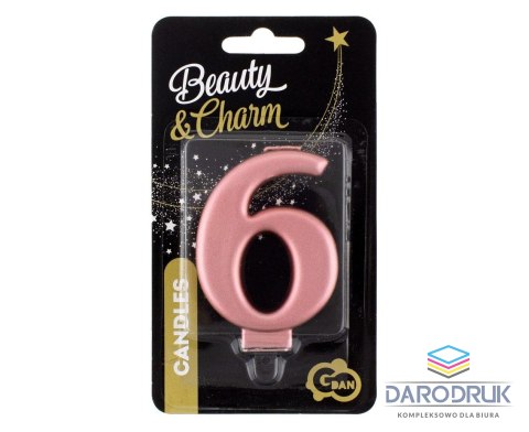Godan Świeczka urodzinowa nr 6 różowo-złota 8 cm Godan (PF-SCRZ6)