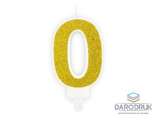 Partydeco Świeczka urodzinowa cyferka 0 złoty brokat 7cm Partydeco (SCU3-0-019B)