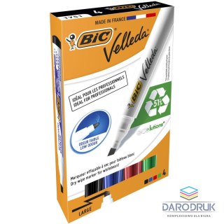 Bic Marker suchościeralny Velleda Ecolutions 1751 komplet 4 szt wkład mix 3,7-5,5mm ścięta końcówka Bic (904950)