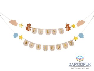 Partydeco Baner First Birthday z misiami, 2,55 m Partydeco (GRL119)