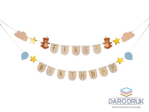 Partydeco Baner First Birthday z misiami, 2,55 m Partydeco (GRL119)