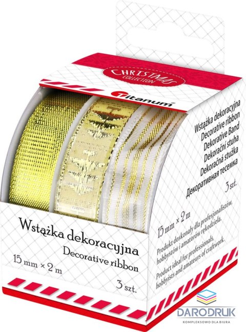 Titanum Wstążka Craft-Fun Series Boże Narodzenie 3 wzory 15x2 [mm x m] biało-złoty Titanum (A-28(4#))