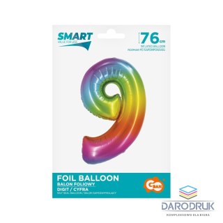 Godan Balon foliowy Smart cyfra 9 tęcza 76cm Godan (CH-STC9)