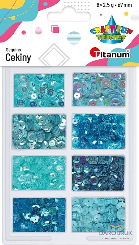 Titanum Cekiny Craft-Fun Series okrągłe zestaw 8 kolorów niebieskie Titanum (3G8P 160161)