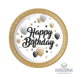 Godan Talerz jednorazowy Happy Birthday papier śr. 230mm 8 szt Godan (93443)
