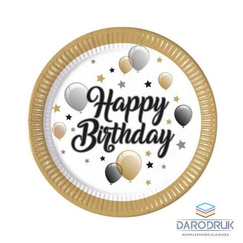 Godan Talerz jednorazowy Happy Birthday papier śr. 230mm 8 szt Godan (93443)