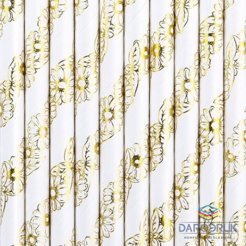 Partydeco Słomka papierowe, złoty, 19.5cm 10 szt Partydeco (SPP14M-019)